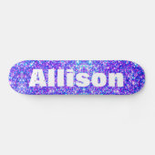 Paarse Faux Glitter Personalized Girls Skateboard (Horizontaal)