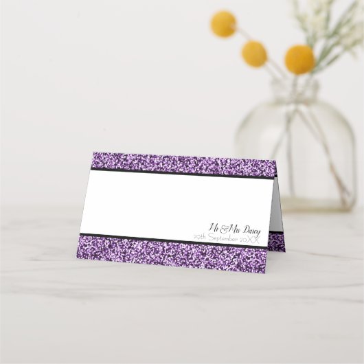 Paarse Faux Glitter Place Card (Voorkant)