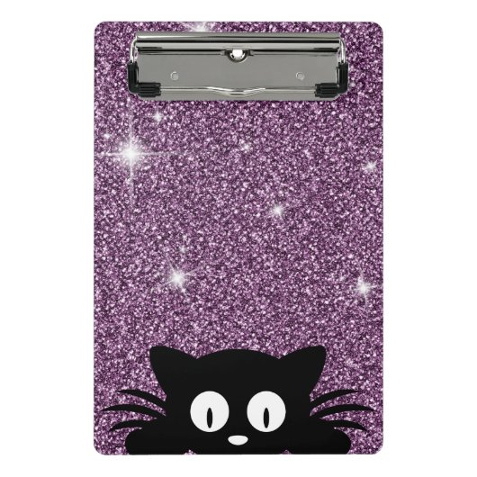 Paarse faux glitter shimmer textuur met kat mini klembord (Voorkant)