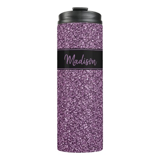 Paarse Faux Glitter Shimmer Textuur Naam Thermosbeker (Voorkant)