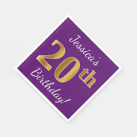 Paarse Faux Gold 20e verjaardag + Aangepaste naam Servet (Hoek)