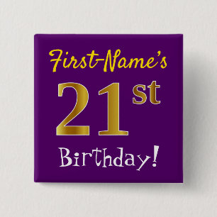 Paarse Faux Gold 21ste verjaardag, met aangepaste Vierkante Button 5,1 Cm