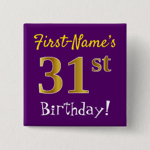 Paarse Faux Gold 31e verjaardag, met aangepaste na Vierkante Button 5,1 Cm