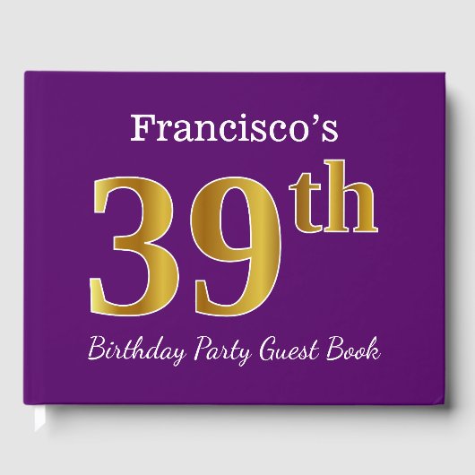 Paarse Faux Gold 39th Birthday Party; Aangepaste n Gastenboek (Voorkant)