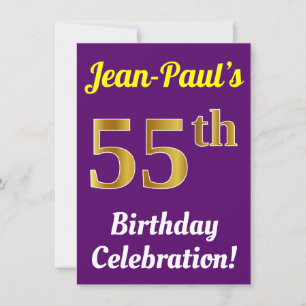 Paarse, Faux Gold 55e Verjaardagsviering + Naam Kaart