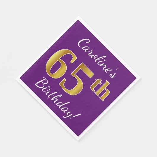 Paarse, Faux Gold 65e verjaardag + aangepaste naam Servetten (Hoek)