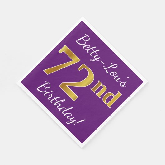 Paarse Faux Gold 72e verjaardag + Aangepaste naam Servet (Hoek)