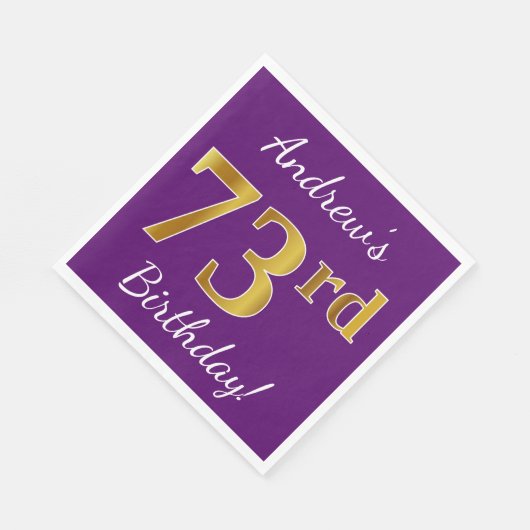 Paarse Faux Gold 73e verjaardag + Aangepaste naam Servet (Hoek)