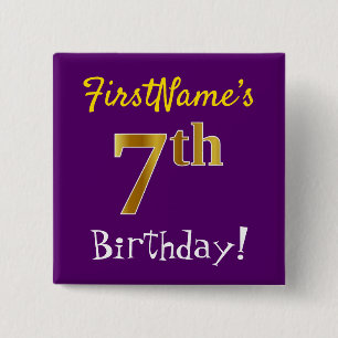 Paarse, Faux Gold 7th Birthday, met aangepaste naa Vierkante Button 5,1 Cm