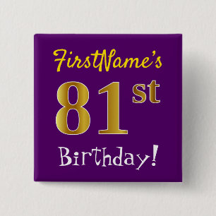 Paarse Faux Gold 81-jarige verjaardag, met aangepa Vierkante Button 5,1 Cm