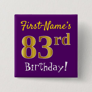 Paarse Faux Gold 83 e verjaardag, met op naam Vierkante Button 5,1 Cm