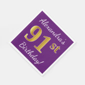 Paarse Faux Gold 91st Birthday + Aangepaste naam Servet (Hoek)