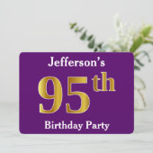 Paarse Faux Gold 95th Birthday Party; Aangepaste n Kaart (Staand voorkant)