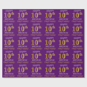 Paarse, Faux Gold "HAPPY 10th BIRTHDAY" Cadeaupapier