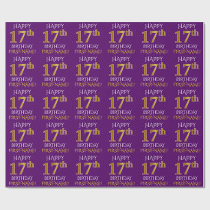 Paarse, Faux Gold "HAPPY 17th BIRTHDAY" Cadeaupapier