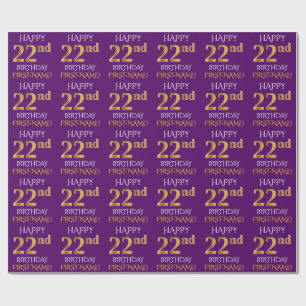 Paarse, Faux Gold "HAPPY 22nd BIRTHDAY" Cadeaupapier