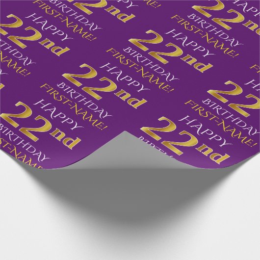 Paarse, Faux Gold "HAPPY 22nd BIRTHDAY" Cadeaupapier (Hoek)
