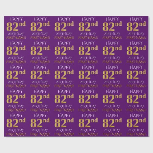 Paarse, Faux Gold "HAPPY 82nd BIRTHDAY" Cadeaupapier (Vlak)