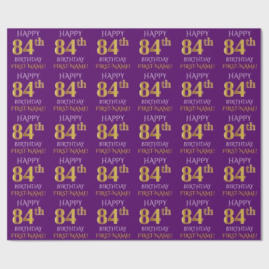 Paarse, Faux Gold "HAPPY 84th BIRTHDAY" Cadeaupapier (Vlak)