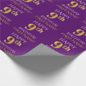 Paarse, Faux Gold "HAPPY 9th BIRTHDAY" Cadeaupapier (Hoek)