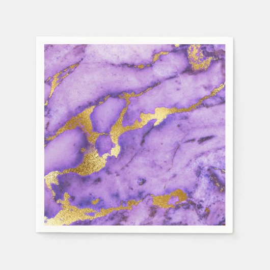 Paarse Faux Gold Metallic Marmeren Print Servetten (Voorkant)