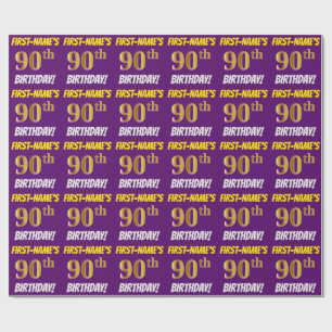 Paarse, Faux/Imitation Gold, "90ste VERJAARDAG" Cadeaupapier