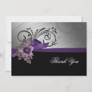 Paarse FAUX ribbon broch Wedding Bedankkaart