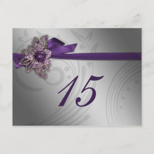 Paarse FAUX ribbon broch Wedding Briefkaart