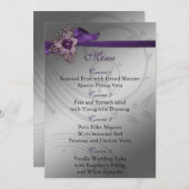 Paarse FAUX ribbon broch Wedding Menu (Voorkant / Achterkant)