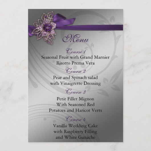 Paarse FAUX ribbon broch Wedding Menu (Voorkant)