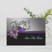 Paarse FAUX ribbon  broch Wedding Save The Date (Staand voorkant)