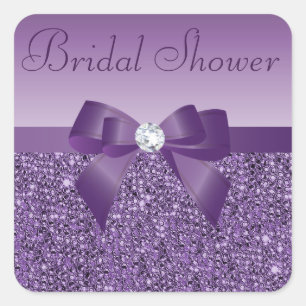 Paarse Faux Sequins Bow & Bling Vrijgezellenfeest Vierkante Sticker