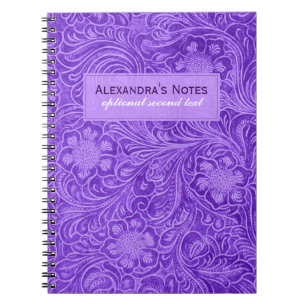 Paarse Faux Suede Leather Embossed Flowers Notitieboek