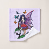 Paarse fee paddenstoel vlinders bad handdoek (Wasdoekje)
