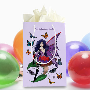 Paarse fee paddenstoel vlinders medium cadeauzakje