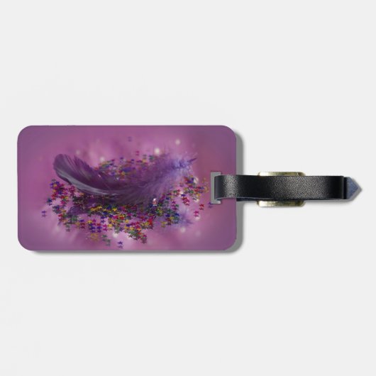 Paarse feether bagagelabel (Achterkant horizontaal)