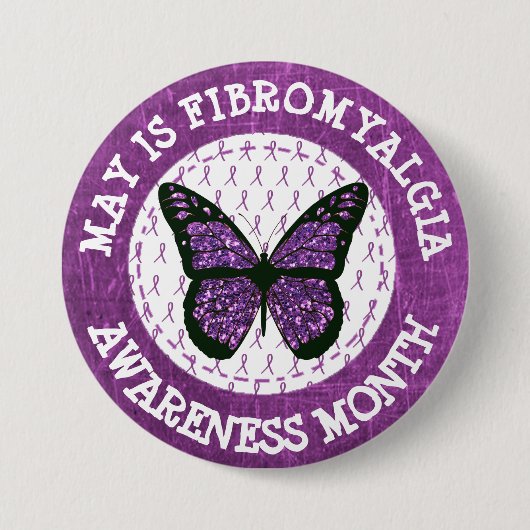 Paarse fibromyalgie Bewustheid Maand Ribbon Button (Voorkant)
