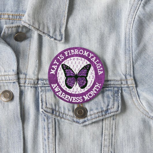 Paarse fibromyalgie Bewustheid Maand Ribbon Button (In situ)