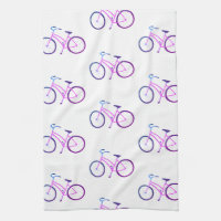 Paarse fietsen trekken keukenhanddoek rond