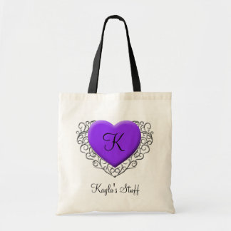 Paarse Filigree Heart, monogram naamzak Tote Bag