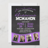 Paarse Filmstrip Chalkboard Afstuderen Invitation Kaart (Voorkant)