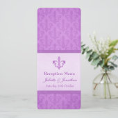 Paarse Fleur De Lis bruiloftsreceptie dinermenu Kaart (Staand voorkant)
