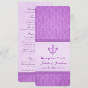 Paarse Fleur De Lis bruiloftsreceptie dinermenu Kaart