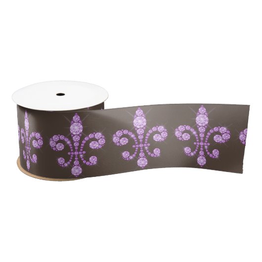 Paarse Fleur de Lys Satin Ribbon Lint (Spoel)