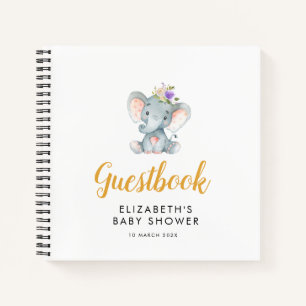 paarse flora baby shower gastboek kleine olifant notitieboek
