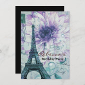 paarse flora Paris Eiffeltoren Kaart (Voorkant / Achterkant)