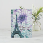 paarse flora Paris Eiffeltoren Kaart (Staand voorkant)