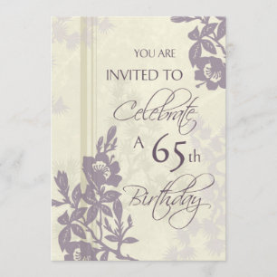 Paarse Floral 65th Birthday Party Invitation Cards Kaart