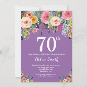 Paarse Floral 70e verjaardag uitnodiging