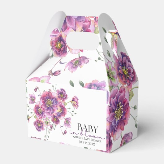 Paarse Floral Baby in Bloom Baby shower Favor Box Bedankdoosjes (Voorkant Zijde)